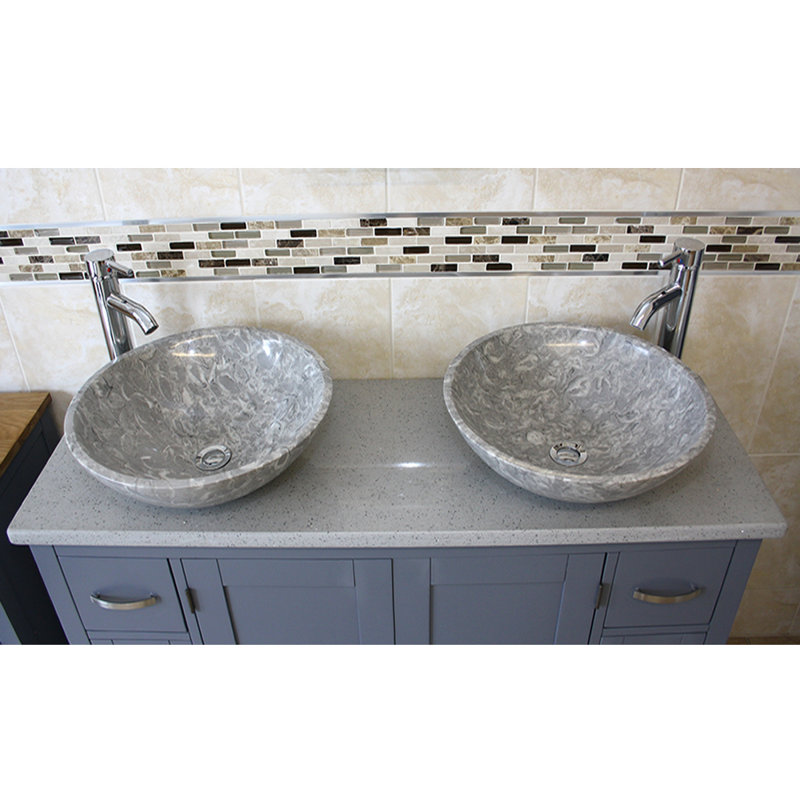 Maui 1230mm Double Bathroom Vanity with Vessel Stone Basin, Grey, Grey