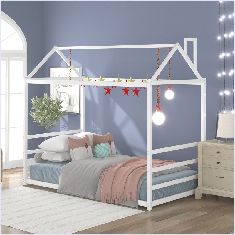 Lit plateforme avec toit House House, Blanc / Blanc