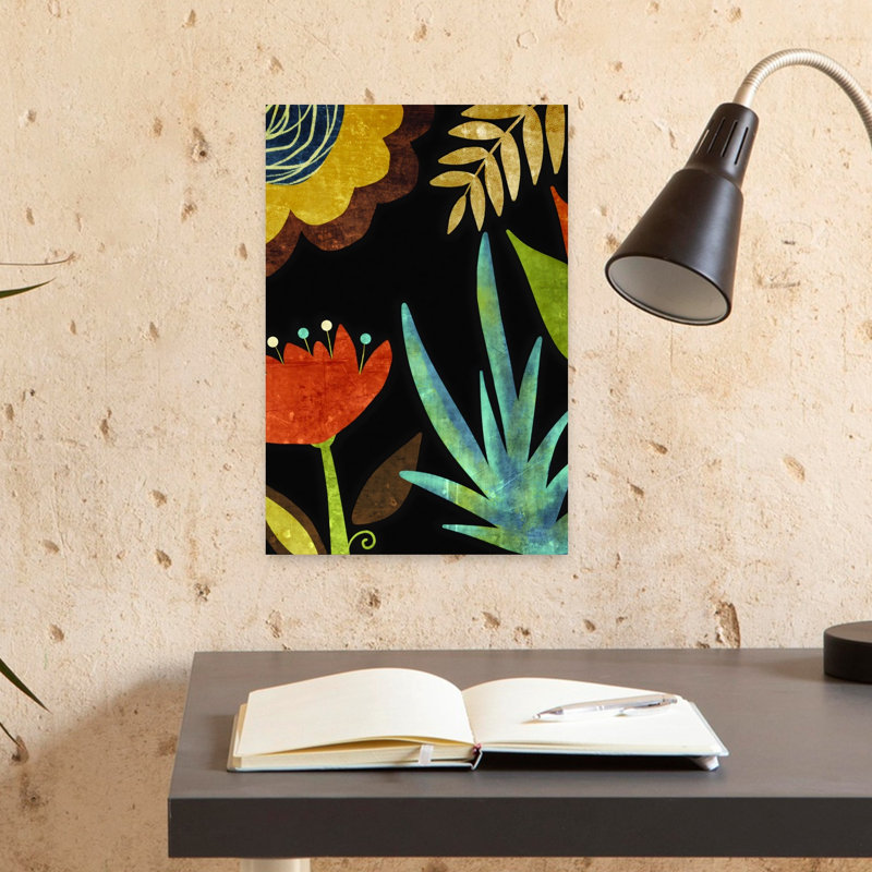 Art floral noir contemporain abstrait noir audacieux 3, 18" H x 12" W