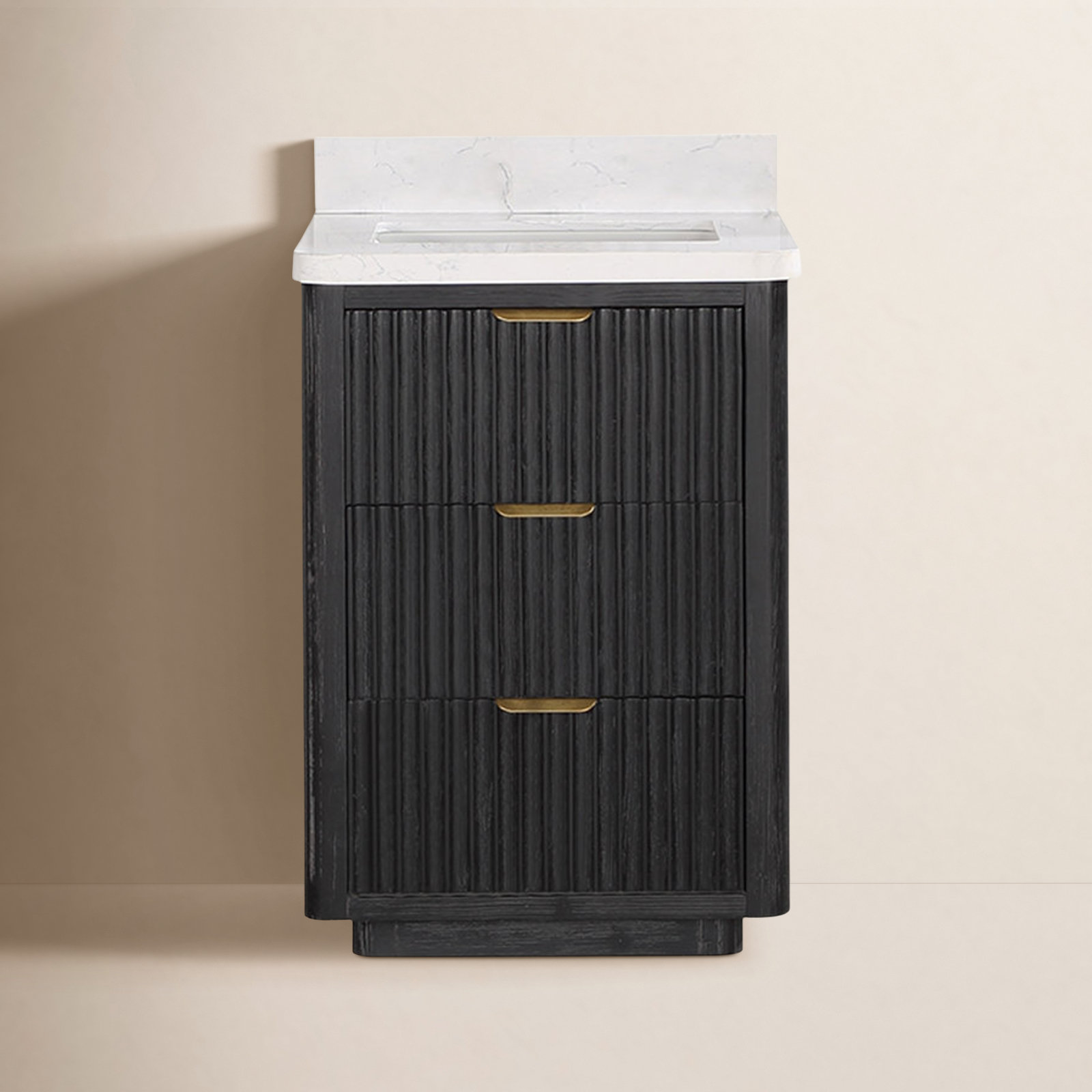 Adela 24'' Single Bathroom Vanity, Black, White, Gold