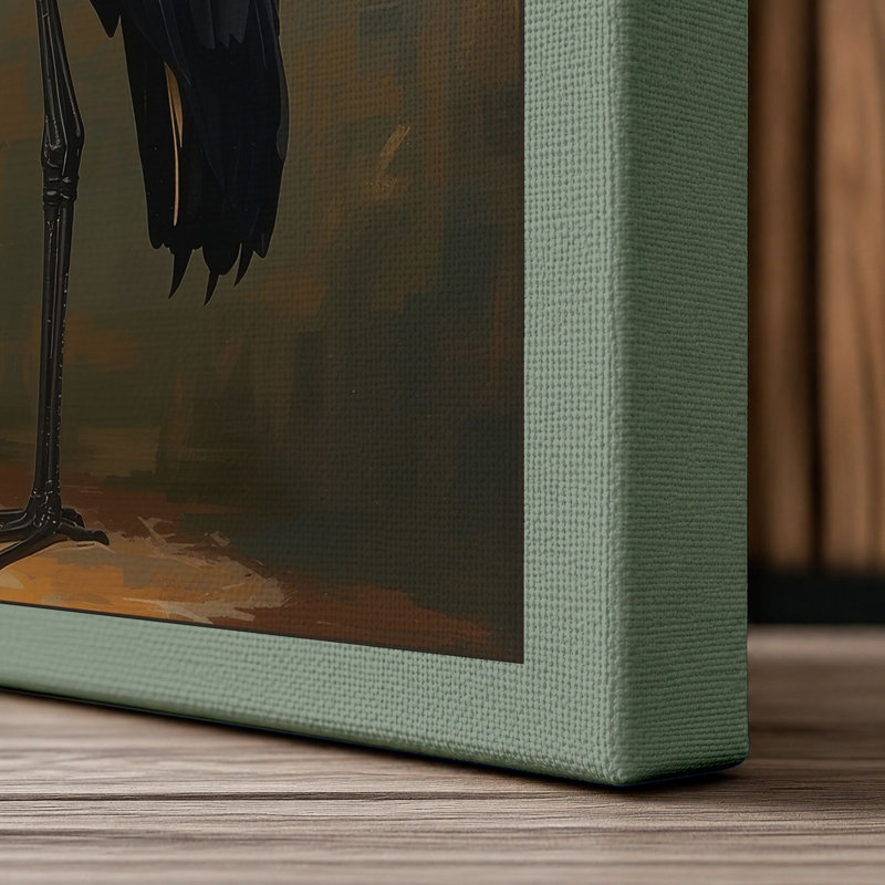 Wading Bird Boho - Wrapped Canvas, 36x24 - 91.4 x 61.0 cm, Sage Border