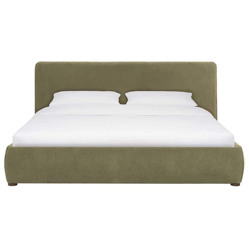 Callahan Upholstered Platform Bed, Olive Green Faux Sherpa, King