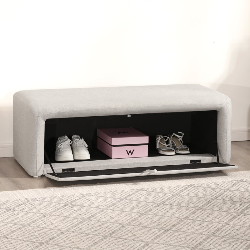 48" Side-opening Storage Ottoman Bench, Beige