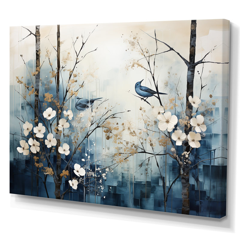«Blue and White Forest Winter Harmony I», art mural sur toile, Toile tendue, H 12 po x l 20 po x P 1 po