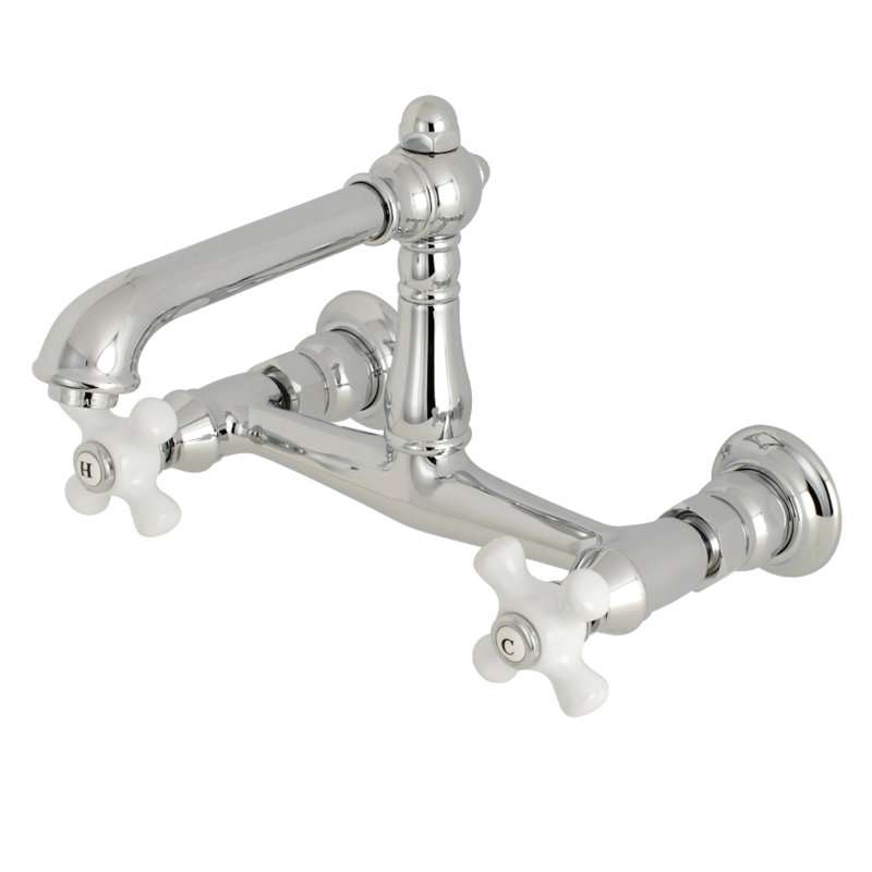 Kingston Brass English Country Two-Handle 2-Hole Wall Mount Bathroom Faucet, Polished Chrome