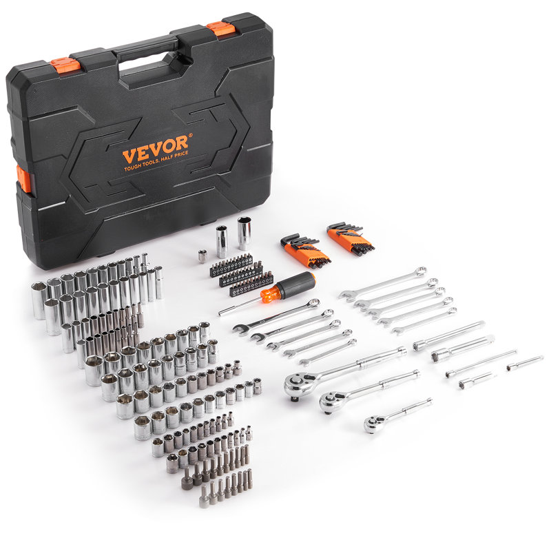 VEVOR Mechanics Tool Set and Socket Set, 1/4" 3/8" 1/2" Drive Deep and Standard Sockets