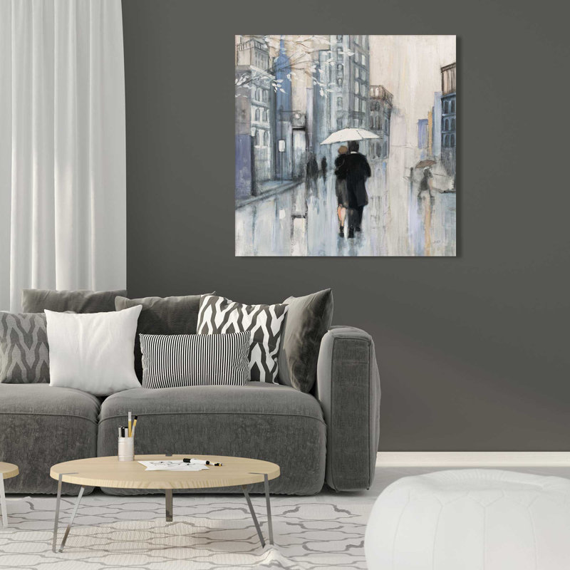 «Spring Rain New York Neutral Crop» par Julia Purinton - Peinture, L 36 po x H 36 po, Toile tendue