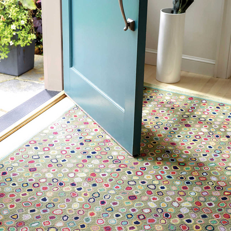 Sage and Teal Hand Hooked Wool Rug with Cotton Backing