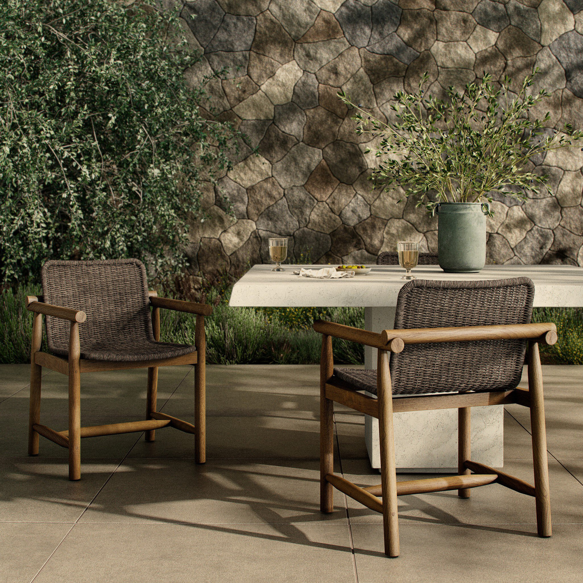 Dume Outdoor Dining Armchair, Dark Gray/Dark Brown