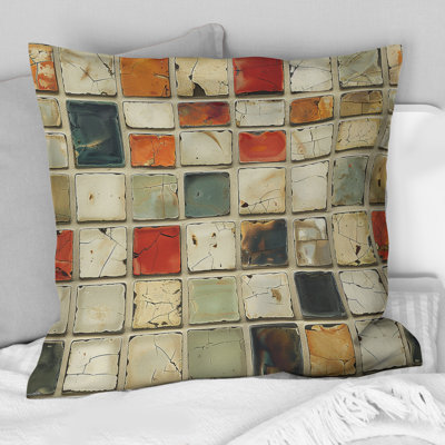 Coussin Beige orange Mid-Century Mosaic I - Mid-Century