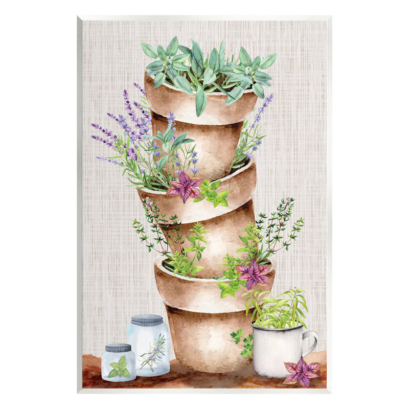 «Stacked Pots Herbs Garden Floater», art mural par ND Art, H 19 po x l 13 po x P 0,5 po, Bois