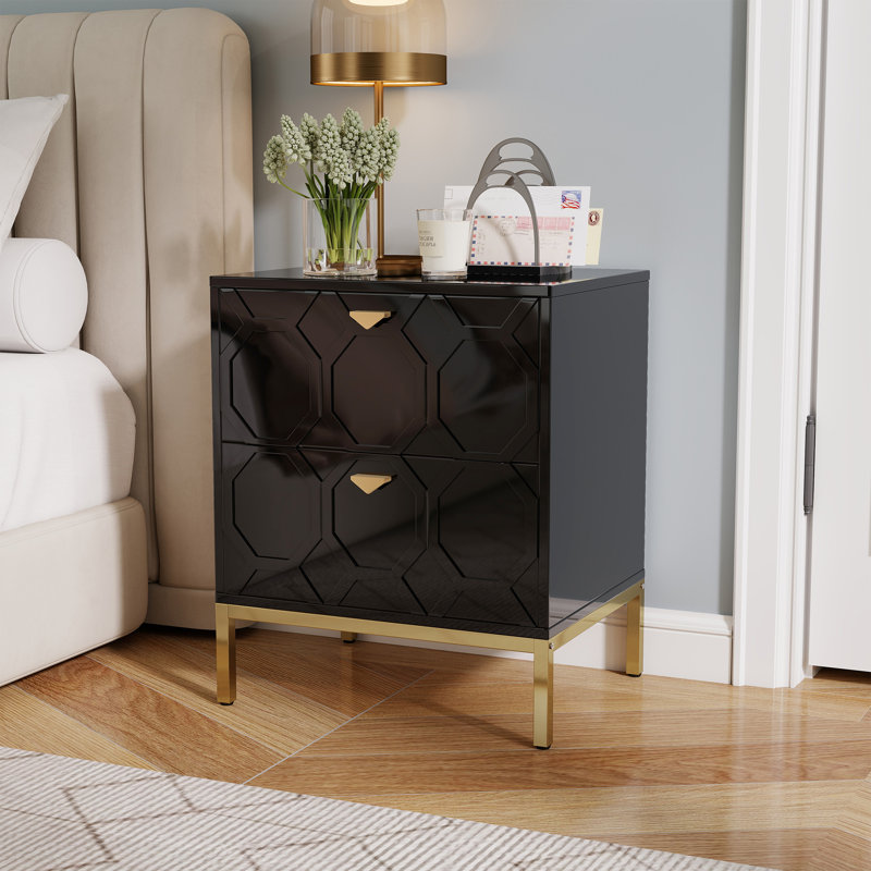 Bailes Modern Wood Nightstand With 2 Drawers, Black