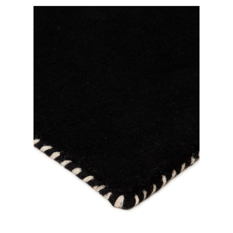 Solid Colour Wool Hand Woven Area Rug, Runner 60 x 180cm, Black