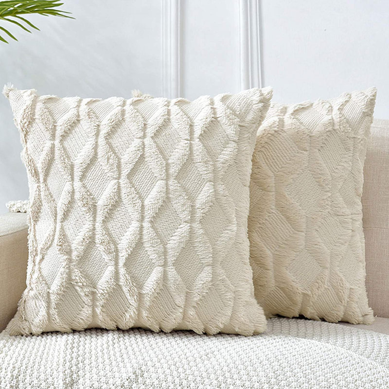 Ensemble de 2 housses de coussins décoratifs carrés de 18 po x 18 po, H 18 po x l 18 po, Beige