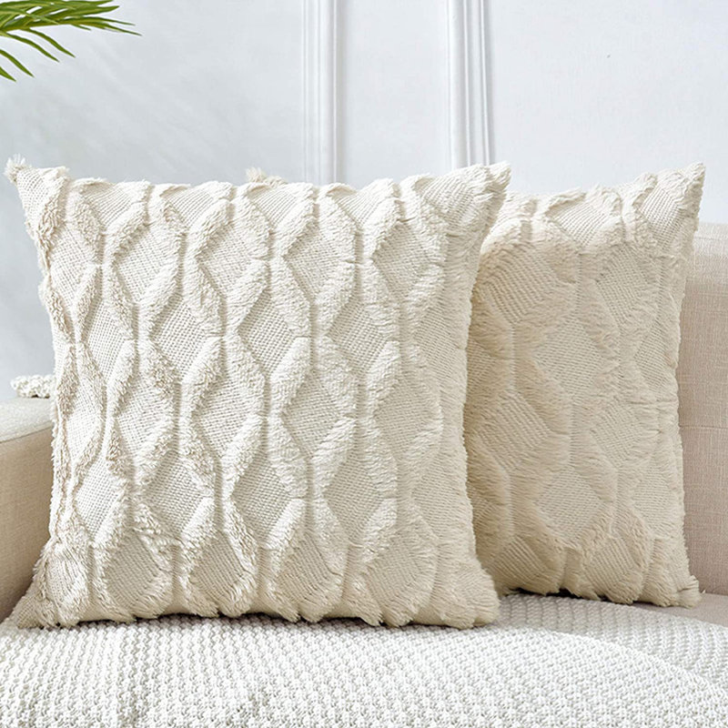 Set of 2 decorative square throw pillows (come with 450g each inserts) size 18"x18", Beige, 18"H x 18"W, Polyester