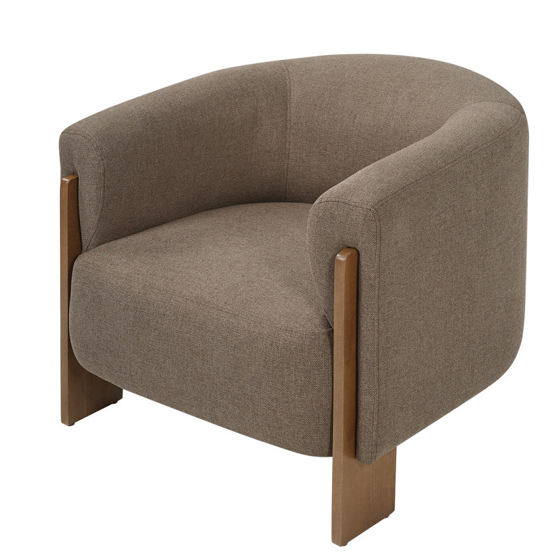 Fauteuil demi-tonneau rembourré Kellan, 2, Brun