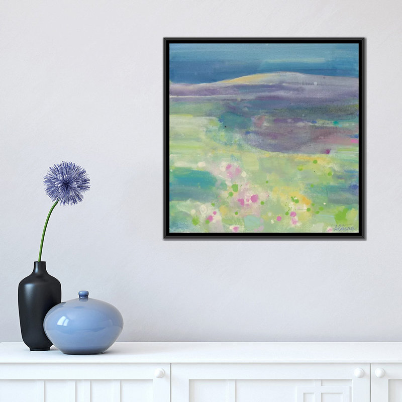 «Lavender Fields», reproduction d'art sur toile tendue, H 18 po x l 18 po x P 1,5 po, Toile avec cadre noir, Pas de tapis