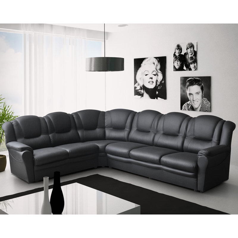 Colin Corner Sofa, Black/Black Faux Leather