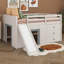 Lit mezzanine double pleine grandeur avec glissade, cadre de lit en bois avec trois tiroirs de rangement et deux portes pour enfants, garçons et filles
