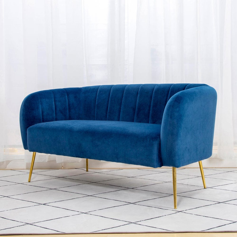 Bullock 2 Seater Velvet Loveseat, Blue