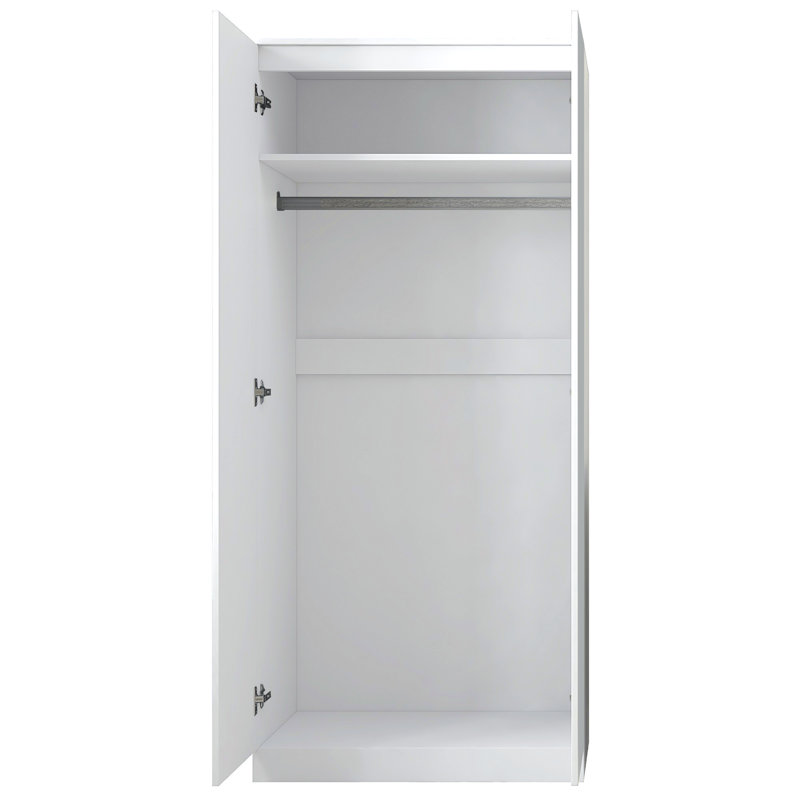 Carlton 2 Door Double Wardrobe - Matt Finish, Soft Close Hinged Doors. Modern No-Handle Push-to-Open Design, Matt White
