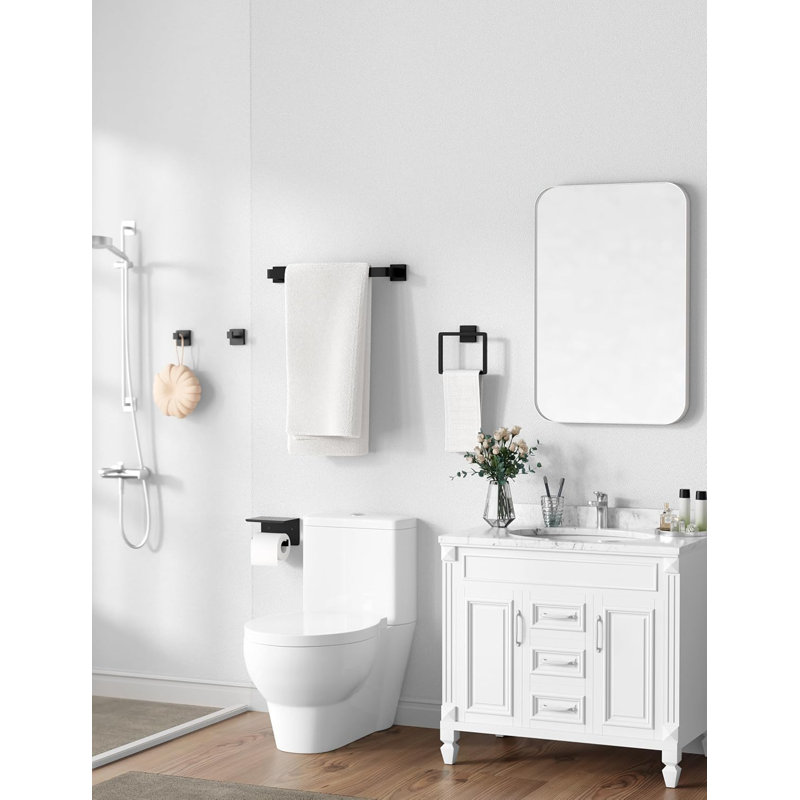 Matte Black Bathroom Accessories Set, SUS 304 Stainless Steel Hardware, Towel Bar, Towel Holder Racks, Wall Mounted, 5-Piece Combination