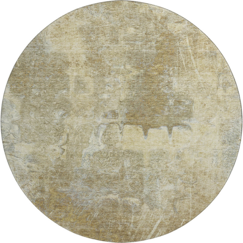 Premium Machine Washable Mayfield AMF2226 Abstract Rug, 8' Round, Khaki