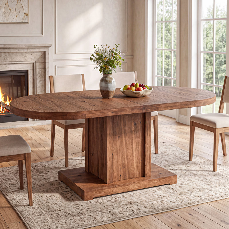 Table de salle à manger ovale en bois massif de 63 pouces, table de cuisine de style campagnard avec pied central robuste
