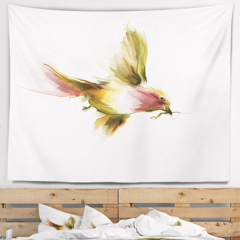 Tapisserie de vol d'oiseaux, H 50 po x l 60 po