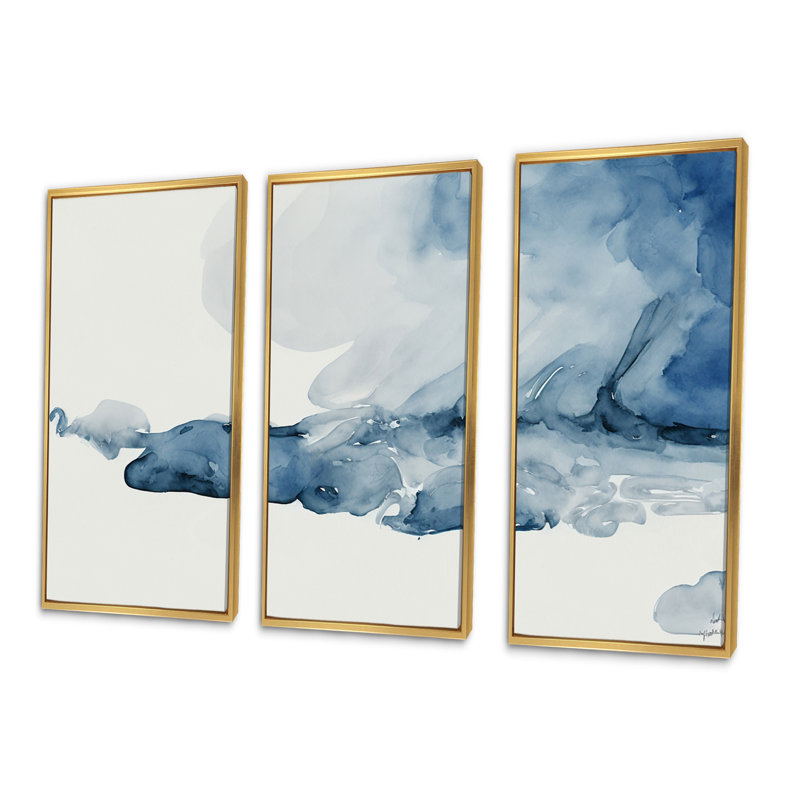 «Imperial Blue Solitude», reproduction de 3 pièces sur toile, H 28 po x l 36 po x P 1 po, Toile avec cadre doré