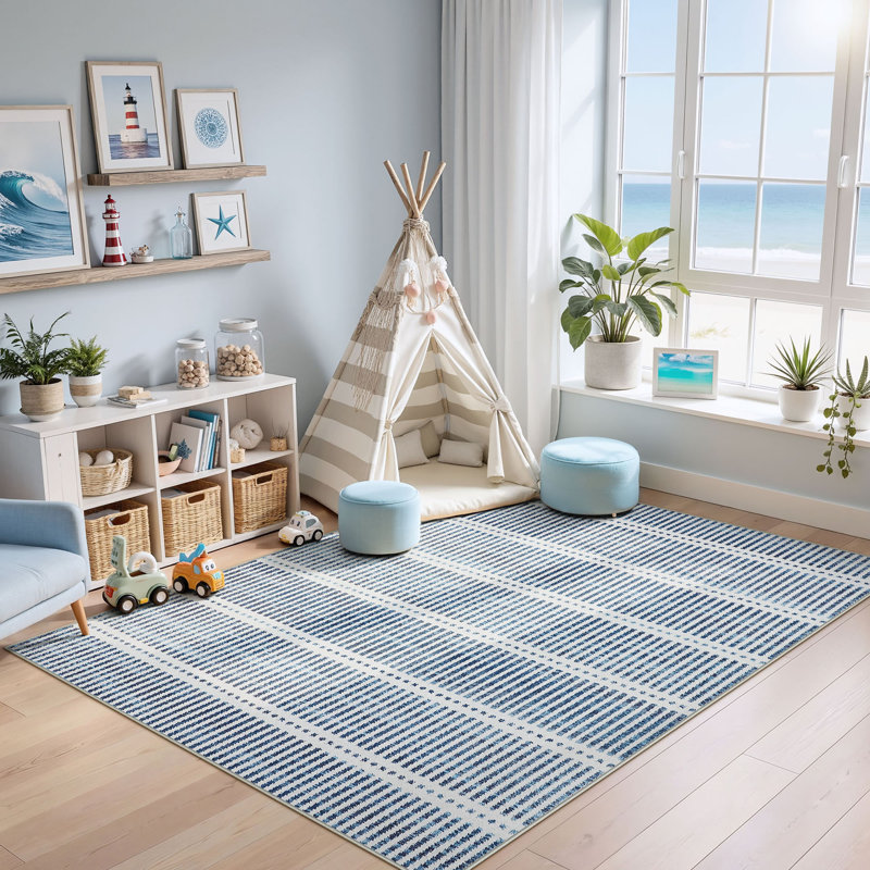 Ultra Thin 3' x 5' /5' x 7' Washable Area Rugs, Modern Non-Slip Small Bedroom Kitchen Rugs, Striped Farmhouse Soft Indoor Carpet, Oeko-Tex Certified
