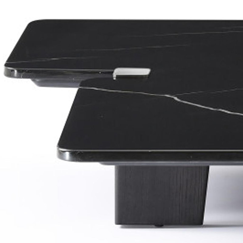 Table basse 47 "en marbre véritable noir et bois massif