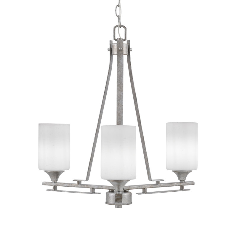 Aged Silver 3-Light Glass Shade Chandelier