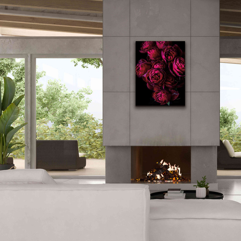 Chou rose sur toile par Elise Catterall, H 34 po x l 26 po x P 1,5 po