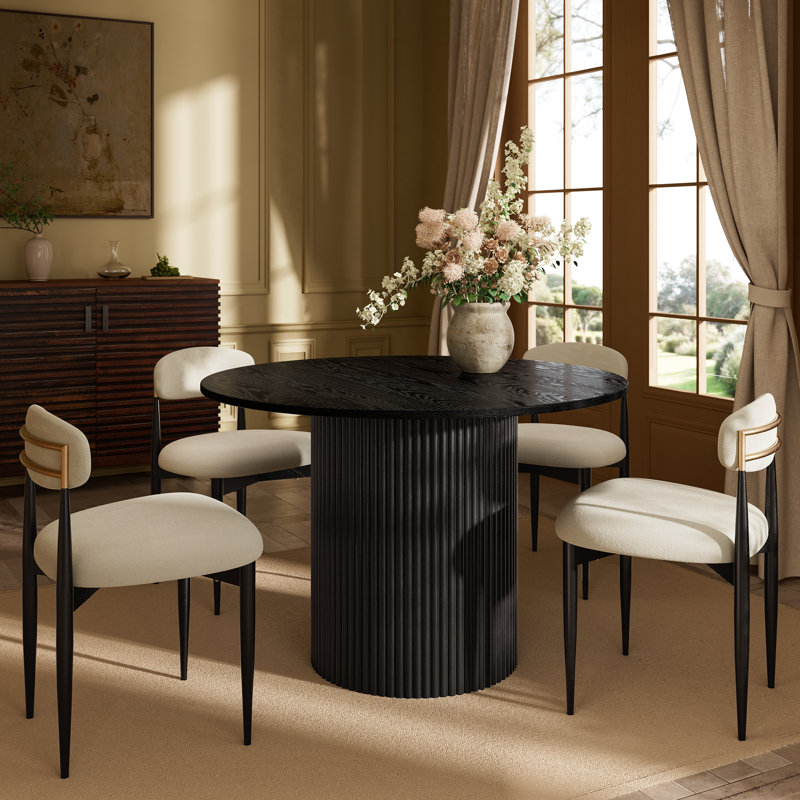 Modern 47" Round Dining Table with Fluted Pedestal Base, Versatile and Elegant Dining Table, Black, 30.25" H x 47" W x 47" D