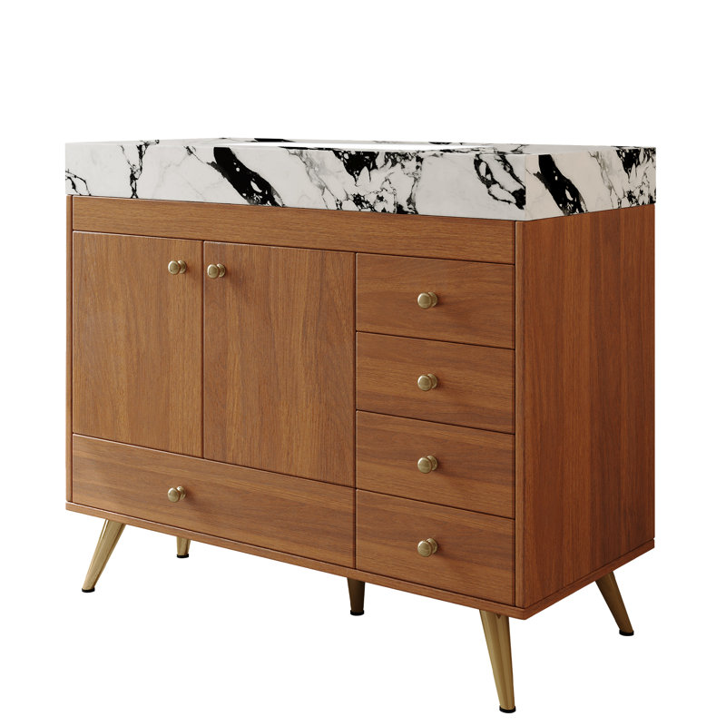 Freestanding Standard With Top, Walnut / Gold