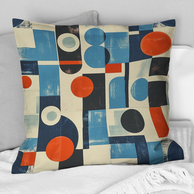 Orange  Midcentury Shapes I - Midcentury Throw Pillow