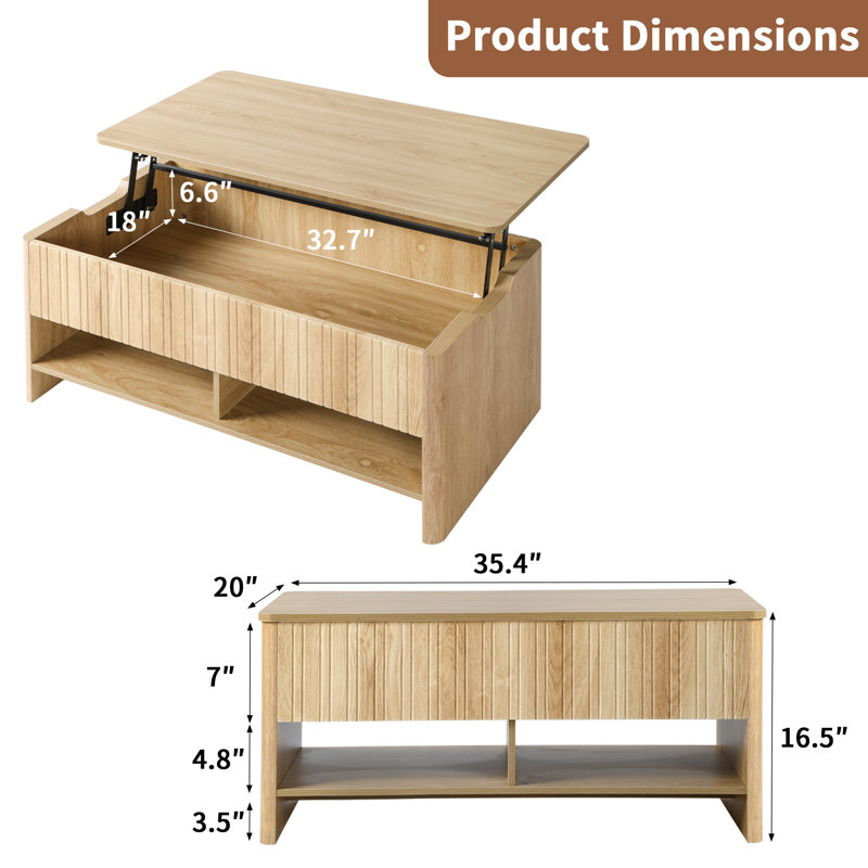 35.4" Lift Top Coffee Table, Yellow