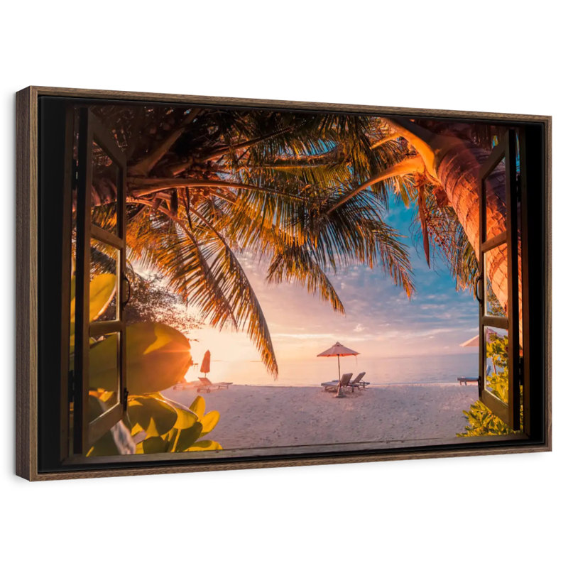 Window To Maldives Bleeker, 37 po x 25 po, Cadre flottant noyer