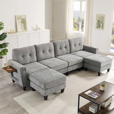 Canapé modulaire moderne en U de 115 po avec deux repose-pieds mobiles