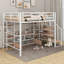 Lit mezzanine double en métal avec escalier, table et tablettes de rangement-566204343