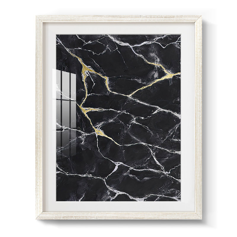 Marbre noir I - impression encadrée, H 28,5 po x l 20,5 po, Blanc