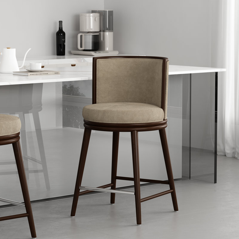 Evalyn Modern Textured Chenille Upholstered Beech Wood Counter Stool in Natural, Natural, Counter Stool (26.3" Seat Height)