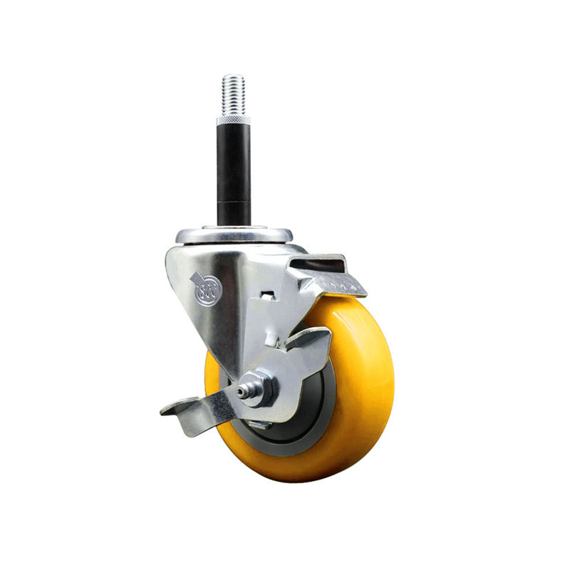 Frein à roulettes extensible 3,5 pouces en polyuréthane pivotant 3,5 pouces et 3/4 pouces, Jaune