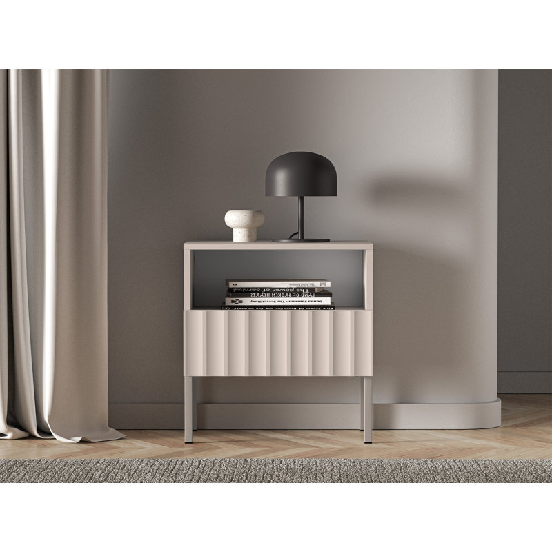 Nightstand with Fluted Fronts 50 cm Light Beige