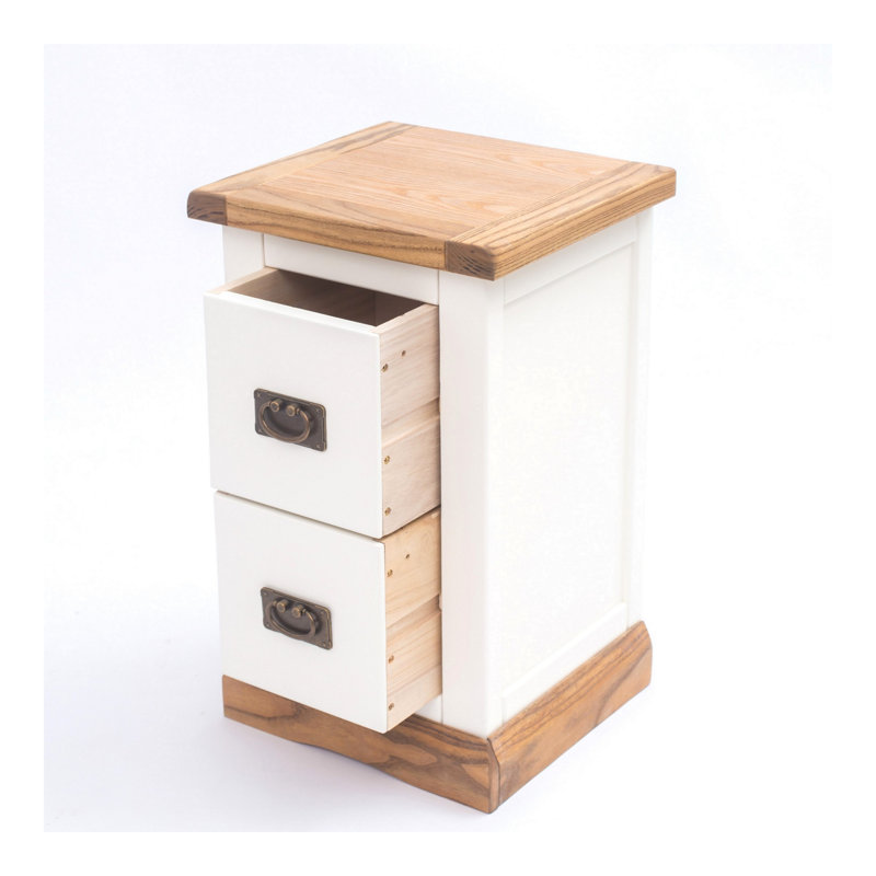 Pittsford 35cm W Plywood / Laminate Board Bedside Table, Brass Handle, White