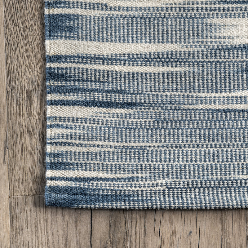 Tapis bleu tissé à la main_NEST01A, Rectangle de 5 pi x 8 pi