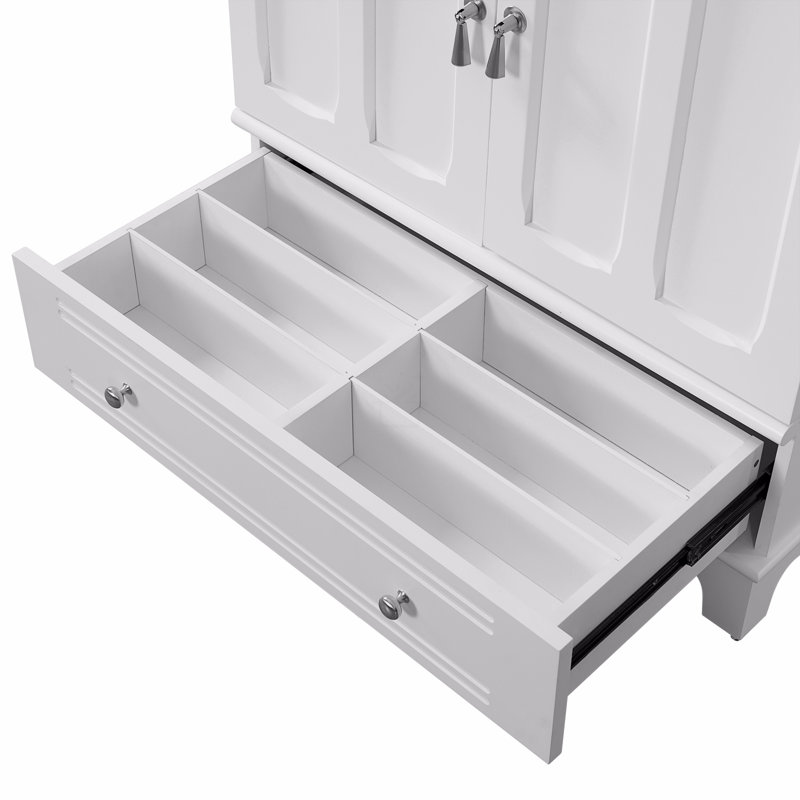 Meuble-lavabo de 30 po avec lavabo en céramique, meuble-lavabo à cadre en bois massif avec tablette réglable, tiroir avec cloison, pieds en bois massif