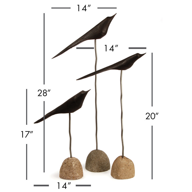 3 Piece Soma Loft Flock Statue Set, Black