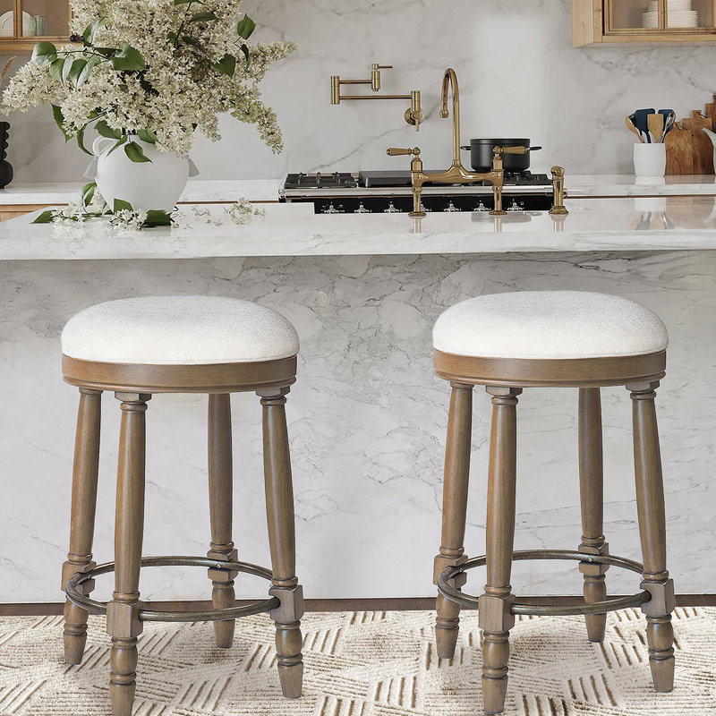 Ensemble de deux tabourets de bar avec fonction pivotante à 360 °, fabrication en bois, siège rembourré en tissu, idéal pour la cuisine, la salle à manger et le salon